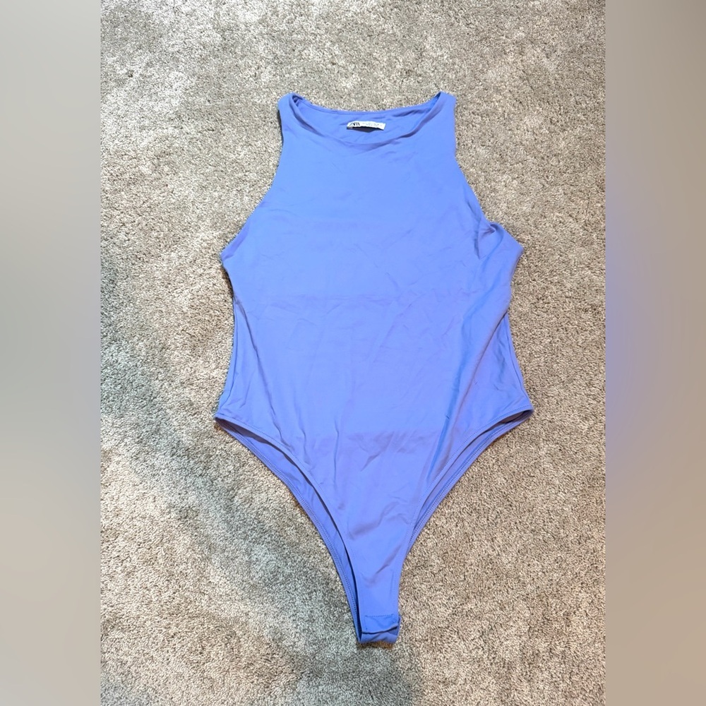 Zara Lavender High Neck Bodysuit Women’s Size Large Sleeveless Stretch